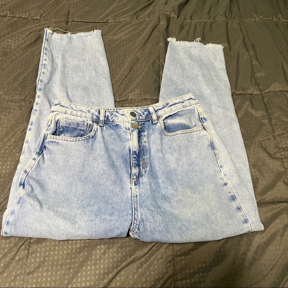 Zara jeans raw hem high rise crop length US size 12